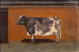 Victorian School A shorthorn cow in a stable interior oil on board 31 x 47cm