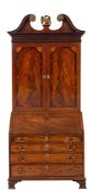 A George III mahogany and inlaid bureau cabinet,