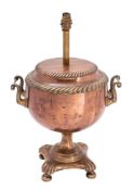 A 19th century copper Samovar converted to a lamp with gadrooned borders,