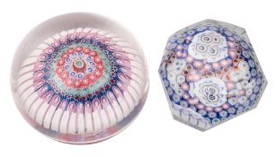 Two English paperweights the first attributed to George Bacchus a close pack millefiori paperweight