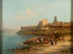 William Raymond Dommersen (Dutch,1850-1927) Mediterranean coastal view oil on canvas, 30 x 40cm.