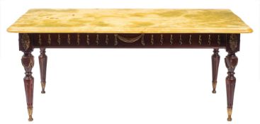 A gilt metal mounted and onyx topped hardwood coffee table,