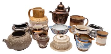 A mixed lot of 19th century English pottery including copper and silver lustre,