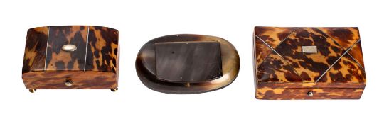 Two early Victorian tortoiseshell and white metal mounted trinket boxes,