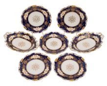 A Coalport porcelain part dessert service, comprising two oval dishes and five plates,