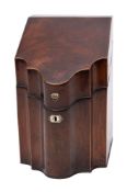 A George III mahogany and sycamore strung knife box,