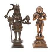 An Indian bronze figure of Kaali and a similar figure of Hanuman the Hindu goddess holding a sickle,