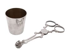 A George V cased silver spirit measure, T.Wooley, Birmingham 1927, of inverted tapering form, 4.