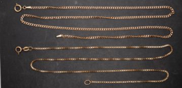 Two 9ct gold chains, including a box-link chain, total length ca. 51.