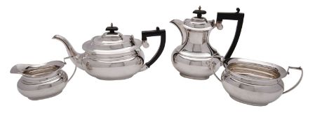 A George V silver four piece teaset, maker T.