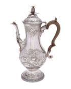 A George III silver coffee pot, maker John King, London 1783, of baluster form,