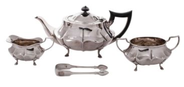 WITHDRAWN A George V silver three piece teaset, P.