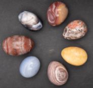 Seven decorative agate eggs, lengths ca. 2.5-3cm.