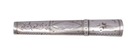 A George III silver needle case, maker John Thornton, Birmingham, 1797,