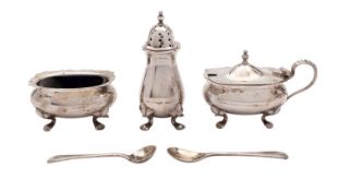An Elizabeth II silver cased cruet set, maker Walker and Hall, Birmingham 1954,