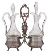 A late 19th century French silver two bottle cruet stand, maker Paul Tallois and Louis Mayence,