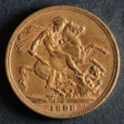 An 1898 Victorian Gold Sovereign of Melbourne Mint.