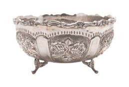 A German silver sugar bowl, stamped 935, with wavy rim and embossed decoration, 12.5 diameter, 6.