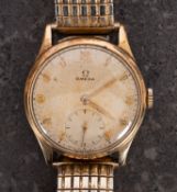 Omega, a gentleman's 9ct gold wristwatch the dial with baton and Roman numerals,