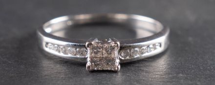 A princess and round, brilliant-cut diamond ring, total estimated principal diamond weight ca. 0.