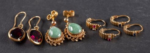 Four pairs of gemset earrings, including a pair of garnet drop earrings,