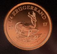 A Quarter Ounce Krugerrand coin, dated 2017, diameter ca. 22mms, weight ca. 8.