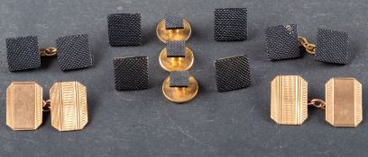 A pair of 1950's, 9ct gold, engine-turned cufflinks, length of cufflink head ca. 1.6cm, weight ca.