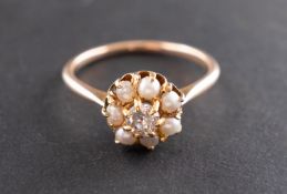 An old-cut diamond and mabe pearl cluster ring, estimated diamond weight ca 0.
