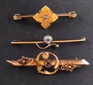 Three gemset bar brooches, including an Edwardian,