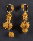 A pair of filigree drop earrings, probably Indian, with detachable hook fittings, total length ca.