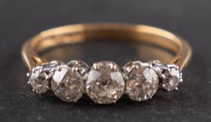 An old-cut diamond five-stone ring, total estimated diamond weight ca. 0.