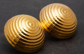 A pair of 9ct gold, textured, domed ear studs, with import marks for London, 1986, post fittings,
