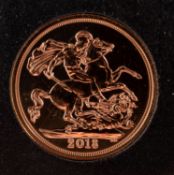 An Elizabeth II gold sovereign coin, dated 2018, diameter ca. 22mms, total weight ca.