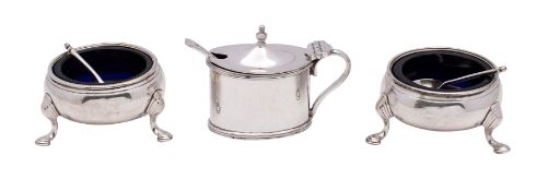 A pair of George III silver circular cauldron salts, maker Robert & David Hennell,