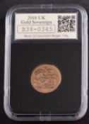 An Elizabeth II gold sovereign coin, dated 2018, diameter ca. 22mms, total weight ca.