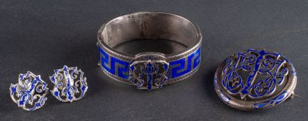 A suite of openwork and blue enamel jewellery,