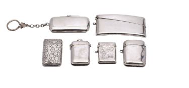 A small collection of silver cases, various dates and makers, three vesta cases, a card case,