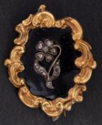 An early Victorian mourning brooch, the front designed as a pansy, set with rose-cut diamonds,