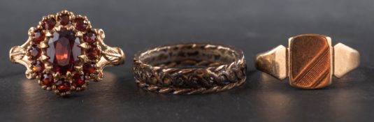 Three rings, including a 9ct gold,