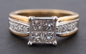 An 18ct gold, round, brilliant and princess-cut diamond ring, total diamond weight stamped '1.