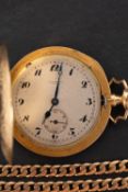 An 18ct gold Edwardian hunter pocket watch with chain the movement having a lever escapement with