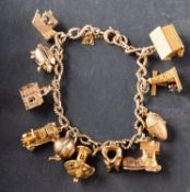A 9ct gold, figure-of-eight, ropetwist charm bracelet, length ca.