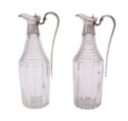 A pair of George III silver and cut glass oil and vinegar bottles, maker Robert Hennell,