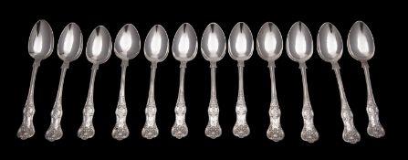 A set of twelve Scottish silver teaspoons, maker Muirhead and Arthur, Glasgow 1856, Queens pattern,