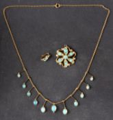 An early 20th century, black opal, fringe necklace, with detachable pendant and bale,