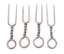 Four American silver corn on the cob forks, stamped Sterling, H.