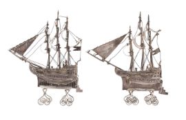 A near pair of 17th century style Nefs, Dutch marks, Victorian import marks, London 1890,