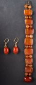 A carnelian bead bracelet, the clasp stamped '925', length of bracelet ca.