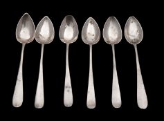 A set of six late 18th century German silver ice cream spoons,