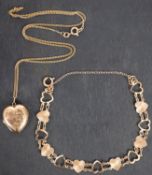 A 9ct gold heart-shaped link bracelet and a heart-shaped locket pendant, the pendant stamped '9CT,